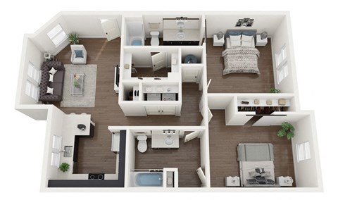 Floor plan for 2 beds, 2 baths, 1132 sqft